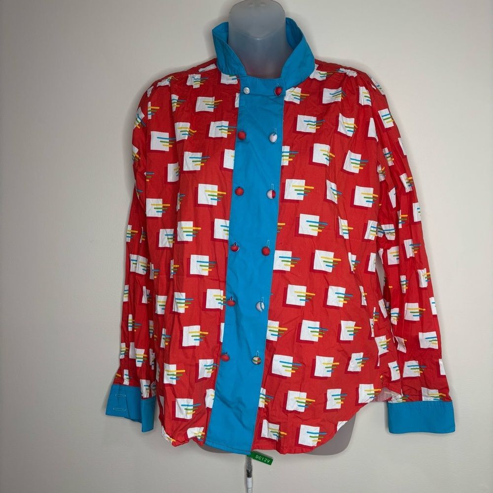Mokuyobi long sleeve red blue funky retro print shirt top size medium